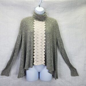 Altar'd State Lace Front Top Womens S Grey Turtleneck Sweater A-line Long Sleeve